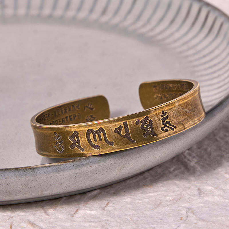 Six True Words 'om Mani Padme Hum' Heart Sutra Copper Brass Inner Peace Cuff Bracelet Bangle