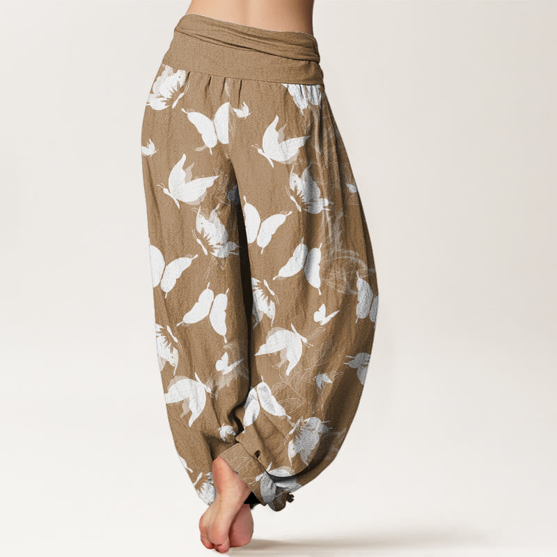 Casual Flying Butterfly Leaf Pattern Women's Elastic Waist Harem Pants