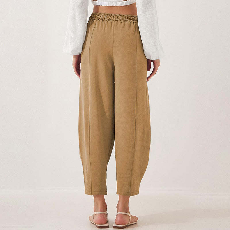 Casual Plain Loose Drawstring Women's Polyester 7/8 Length Pants  With Pockets