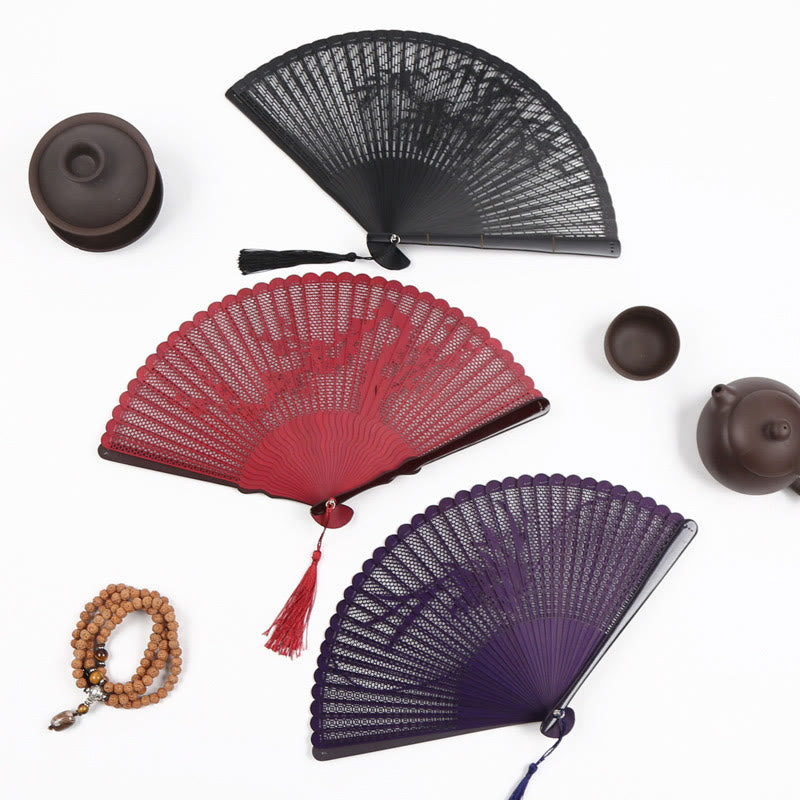 Retro Bamboo Hollow Engraving Handheld Bamboo Folding Fan