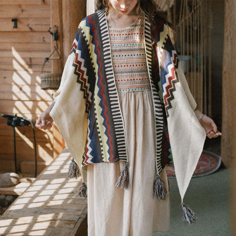 Tibetan Colorful Striped Shawl Tassels Cozy Warm Travel Scarf Wrap