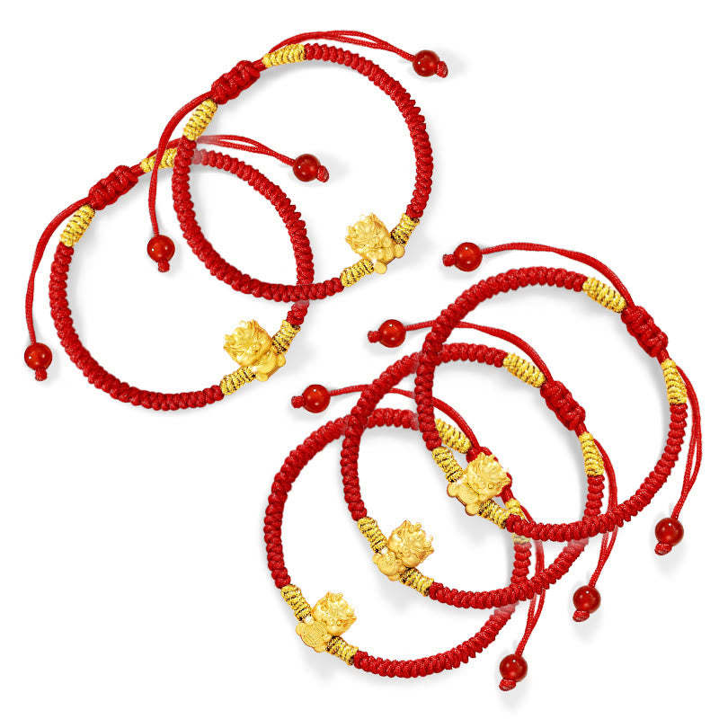 999 Sterling Silver Year of the Dragon Copper Coin Fortune Dragon Fu Character Luck Handcrafted Red String Braided Bracelet