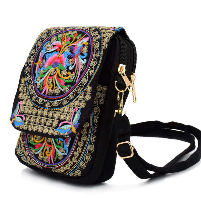 Inula Flower Peony Embroidery Canvas Shopping Purse Handbag Crossbody Bag