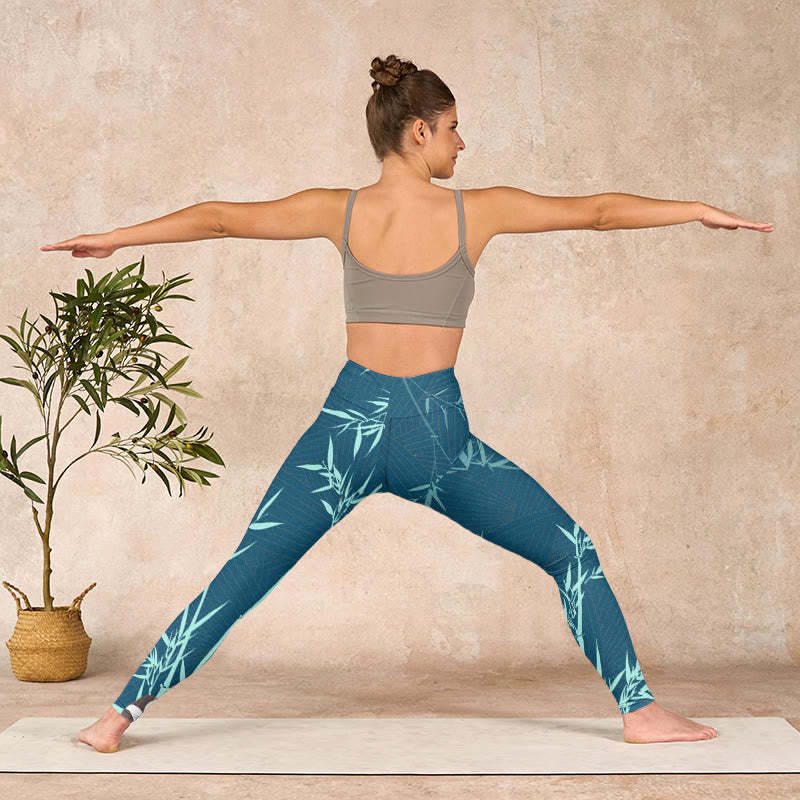 Lush Turquoise Bamboo Panda Pattern Gym Leggings Women's Yoga Pants