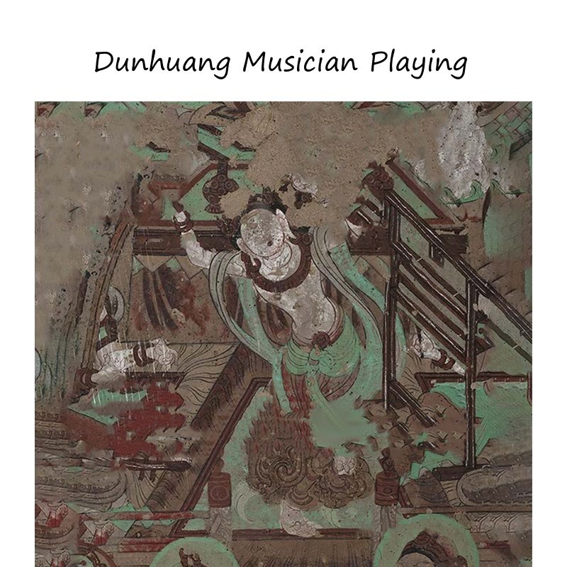 Dunhuang Musician Playing Frescoes 100% Mulberry Silk Scarf Premium Grade 6A Dunhuang Silk Shawl