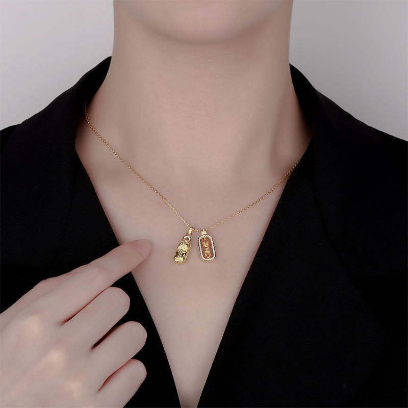 999 Sterling Silver Golden Pixiu Copper Coin Vajra Wealth Necklace Pendant