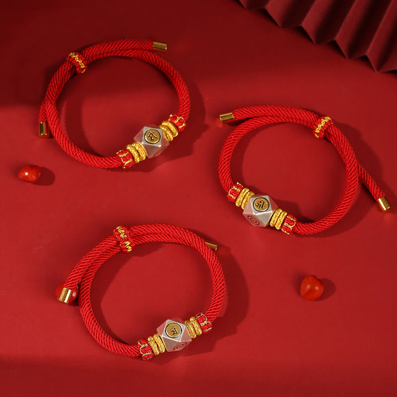 999 Sterling Silver Chinese Zodiac Natal mystic zen Red Rope Luck Strength Handcrafted Kids Bracelet