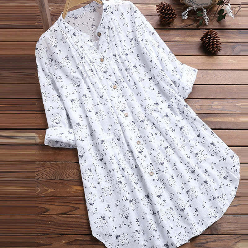 Florals Buttons Long Sleeve Cotton Women's Shirt