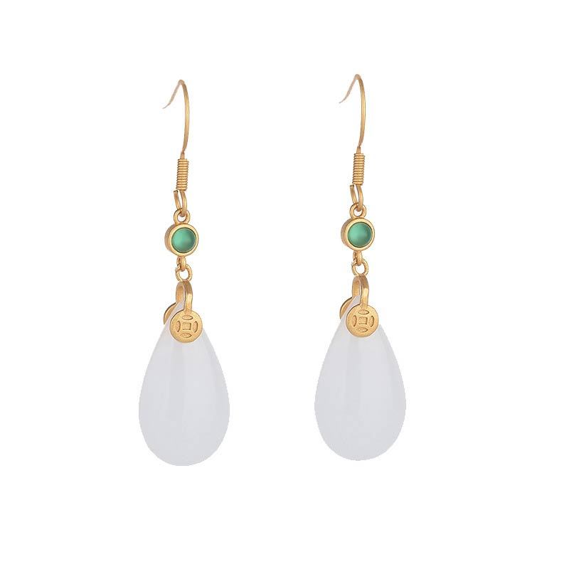 FengShui White Jade Luck Drop Earrings
