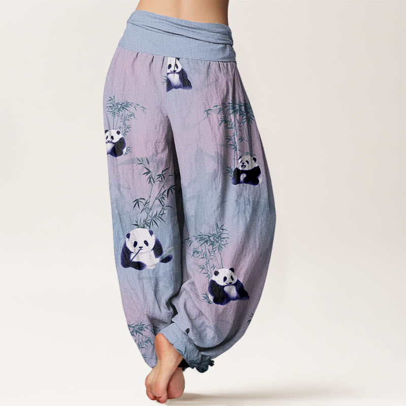 Panda Bamboo Pattern Women's Elastic Waist Harem Pants