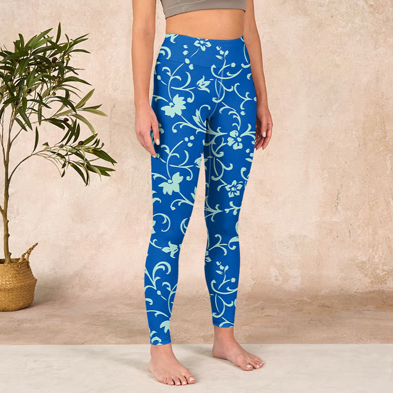 Vine Plants Flowers Print Gym Leggings Women's Yoga Pants