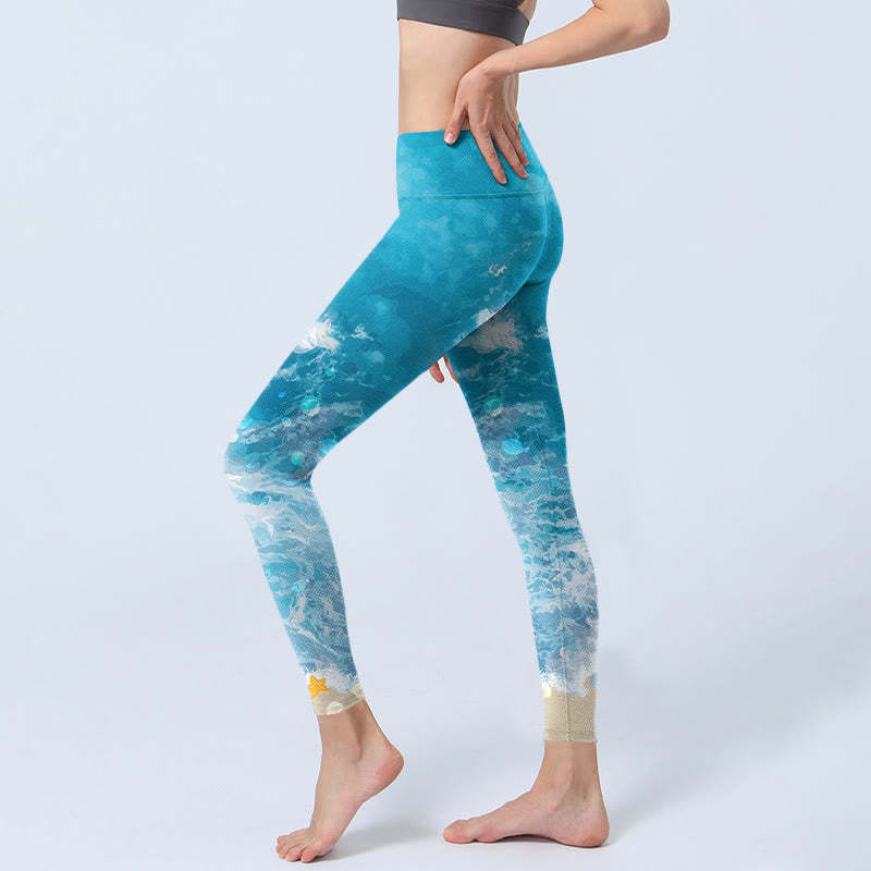 Ocean Waves Fish Gym Leggings Women's Yoga Pants