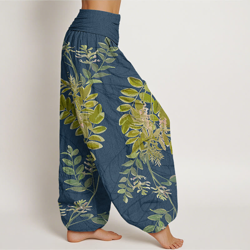 Green Leaves Branches Women's Elastic Waist Harem Pants