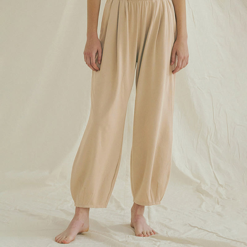 Casual Plain Breathable Loose Women's Leica Harem Pants With Pockets