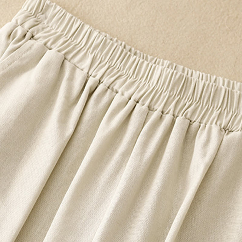 Casual Embroidery Flower 7-8 Length Cropped Pants Women's Cotton Harem Pants With Pockets