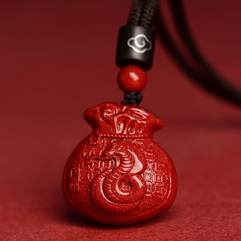 Chinese Zodiac Money Bag Shape Cinnabar Calm Necklace Pendant