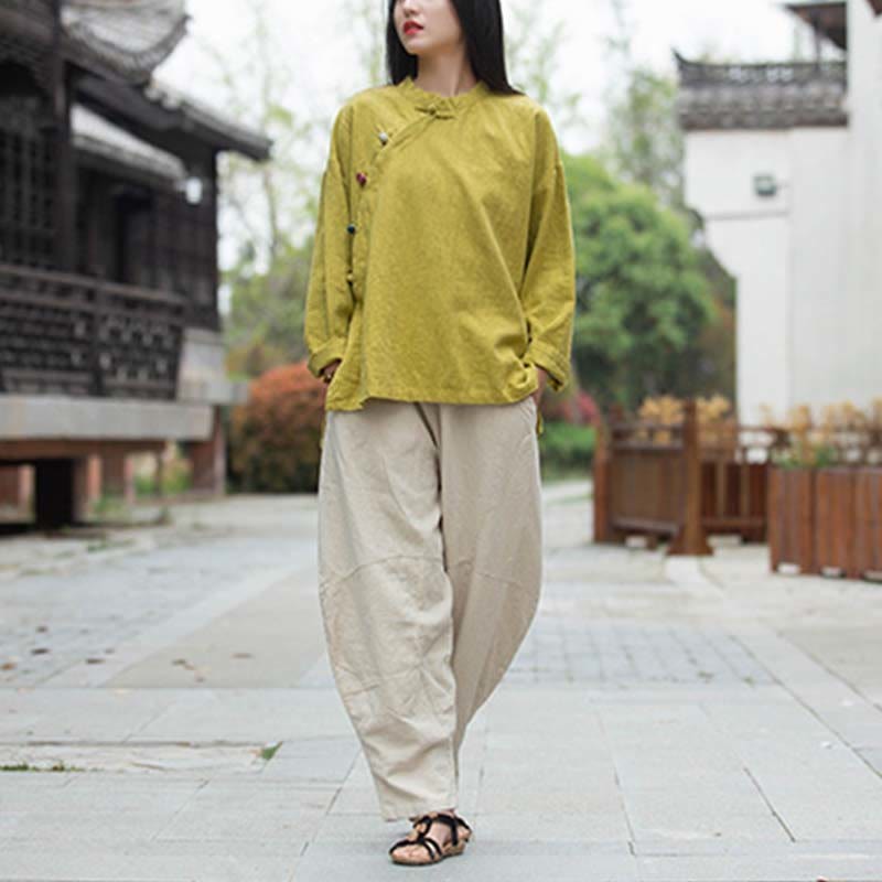 Ramie Linen Blouse Women Shirt Top Chinese Hanfu Style Clothing