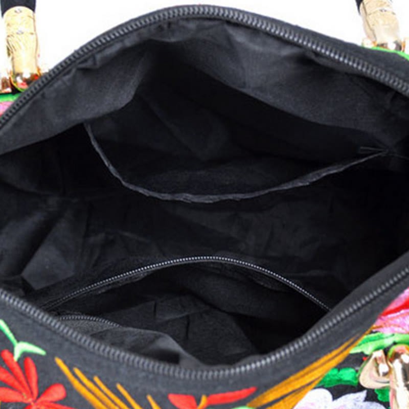 Money Tree Peony Camellia Double-Sided Embroidery Canvas Shopping Purse Handbag Crossbody Bag
