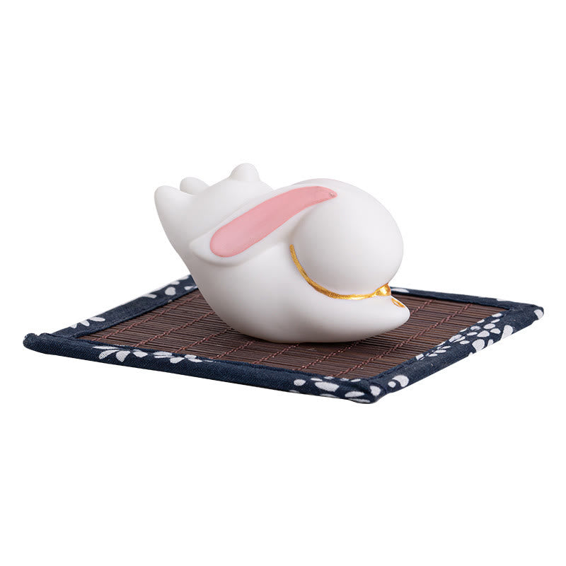 Flying Rabbit Bamboo Mat Healing Ceramic Incense Burner Desk Decoration