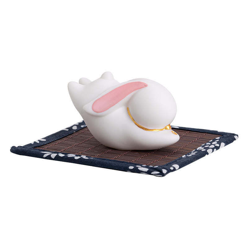 Flying Rabbit Bamboo Mat Healing Ceramic Incense Burner Desk Decoration