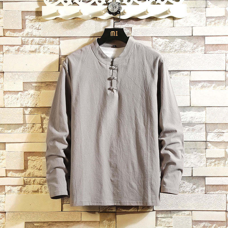Tang Suit Pure Color Frog-Button Long Sleeve Shirt Pants Cotton Men's Suit