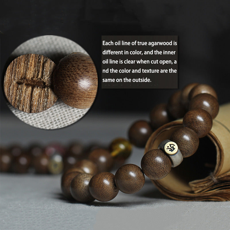 Chinese Zodiac Natal mystic zen Kalimantan Agarwood Red Agate Amber 925 Sterling Silver Bracelet