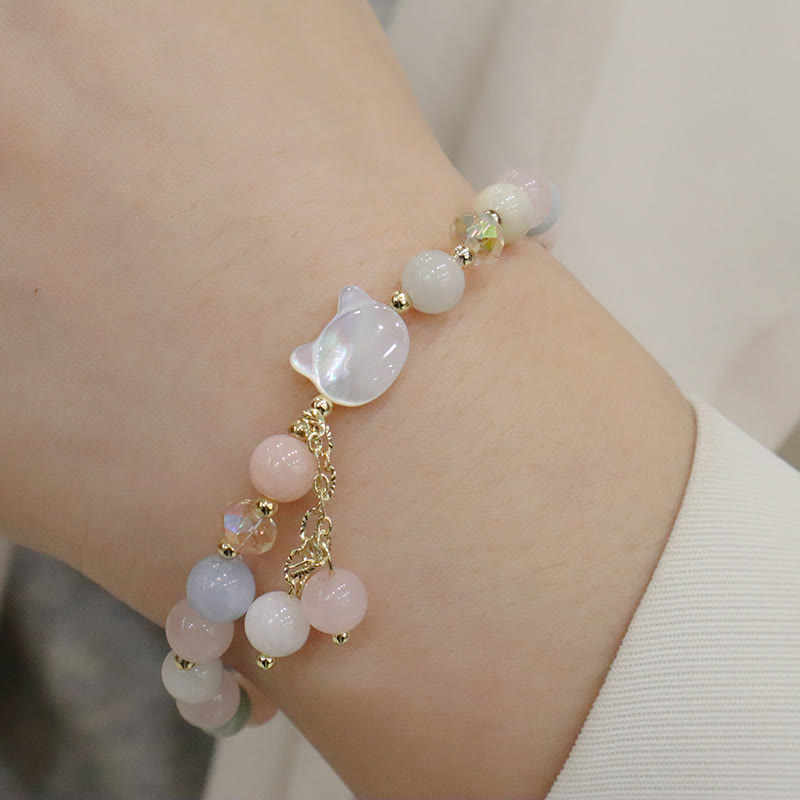 Natural Strawberry Quartz Morganite Tridacna Stone Cat Love Bracelet