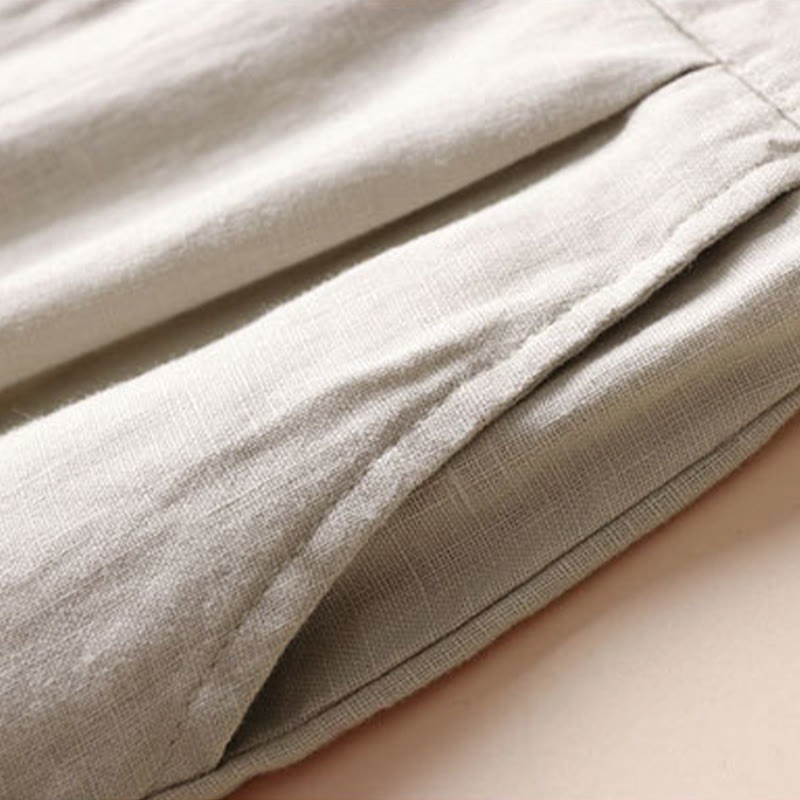 Commute Solid Color Drawstring 7-8 Length Cotton Linen Women's Wide Leg Pants With Pockets
