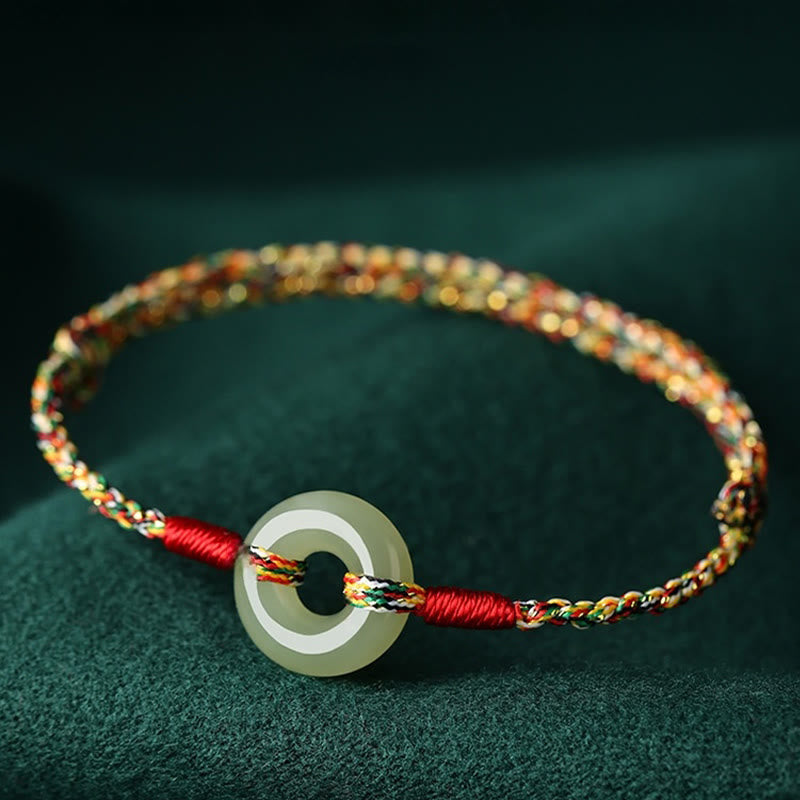Handmade Peace Buckle Jade Prosperity Colorful Rope Bracelet