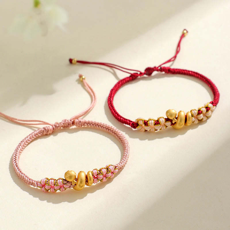 Handmade 999 Sterling Silver Year Of The Snake Red String Heart Peach Blossom Luck Bracelet