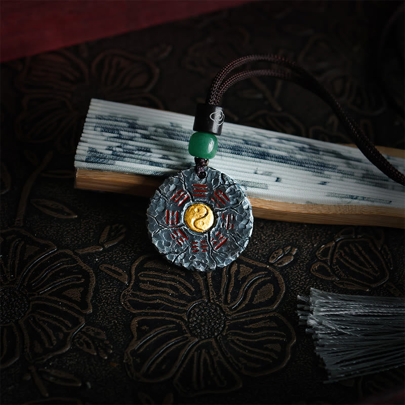 999 Sterling Silver 24k Gold Bagua Tai Chi Yin Yang Design Mountain Ghosts Spend Money Harmony Necklace Pendant