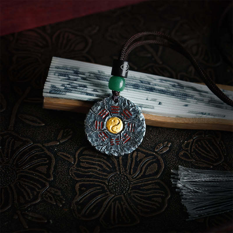 999 Sterling Silver 24k Gold Bagua Tai Chi Yin Yang Design Mountain Ghosts Spend Money Harmony Necklace Pendant