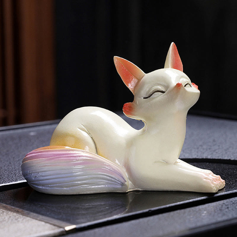 Color Changing Small Cute Fox Tea Pet Resin Home Figurine Decoration