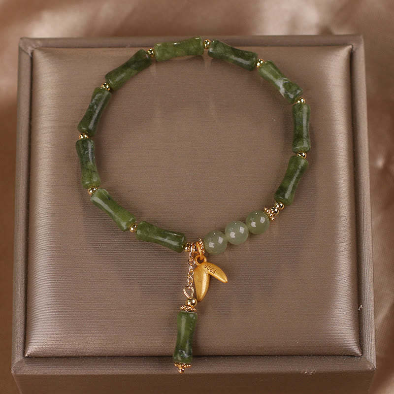 Green Bamboo Jade Leaf Pattern Wealth Luck Bracelet