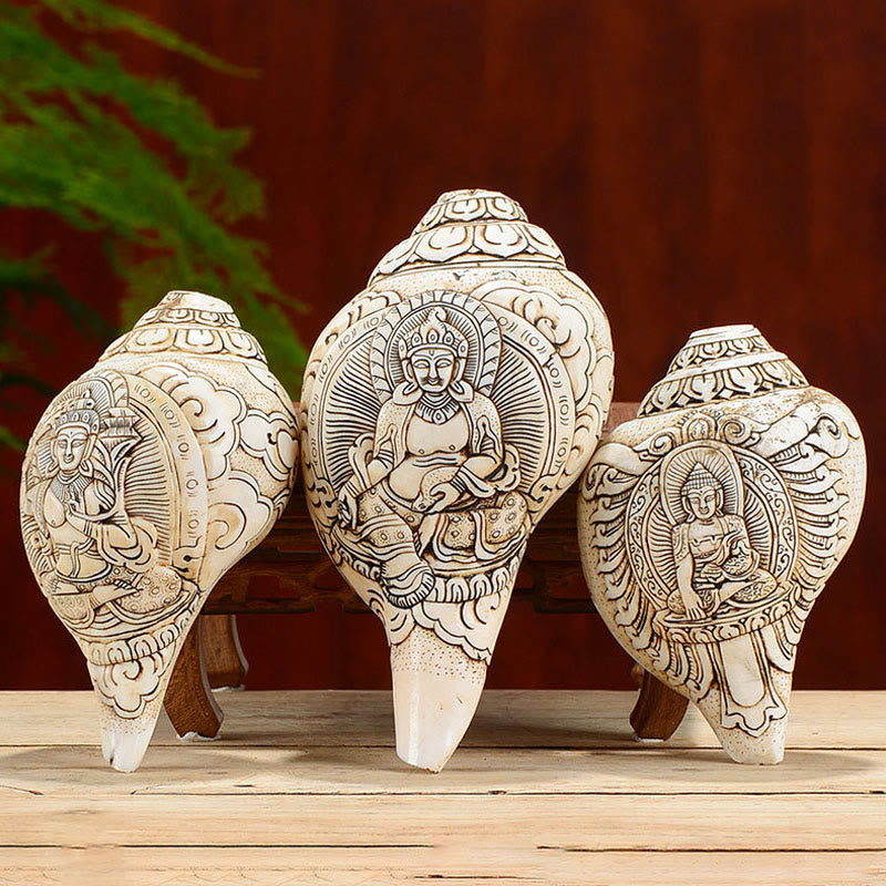 Tibetan Handmade Engraved Shankha mystic zen Avalokitesvara Conch Shell Wealth Decoration