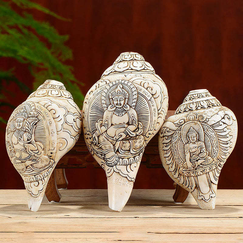 Tibetan Handmade Engraved Shankha mystic zen Avalokitesvara Conch Shell Wealth Decoration