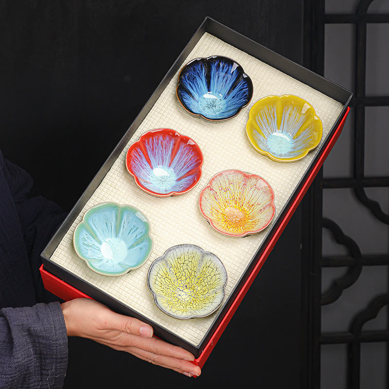6Pcs Plum Blossom Petal Pattern Chinese Jianzhan Kiln Change Ceramic Teacup Kung Fu Tea Cup Bowl With Gift Box