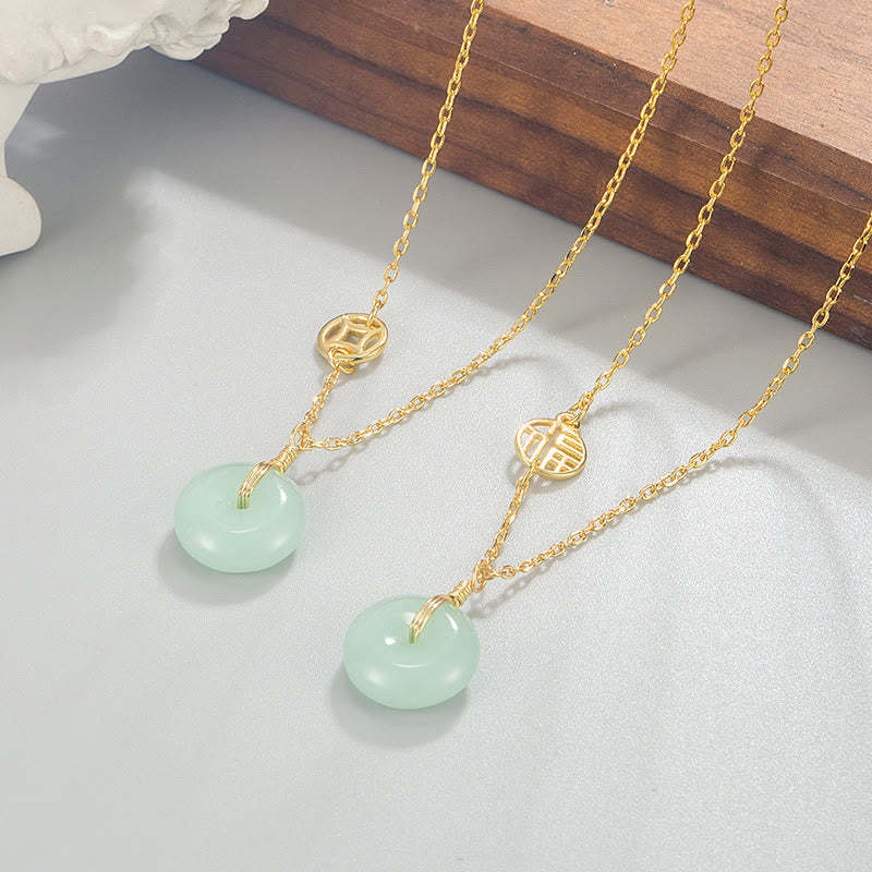 Jade Fu Character Copper Coin Peace Buckle Abundance Necklace Pendant