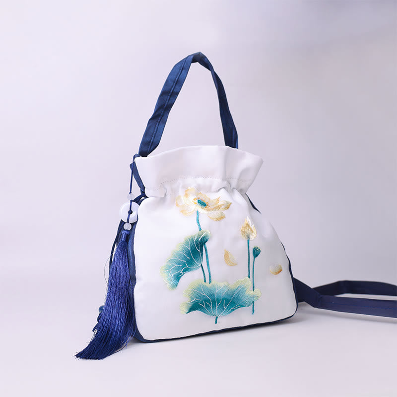 Suzhou Embroidery Rabbit Lotus Epiphyllum Peony Magnolia Silk Tote Crossbody Bag Shoulder Bag Handbag
