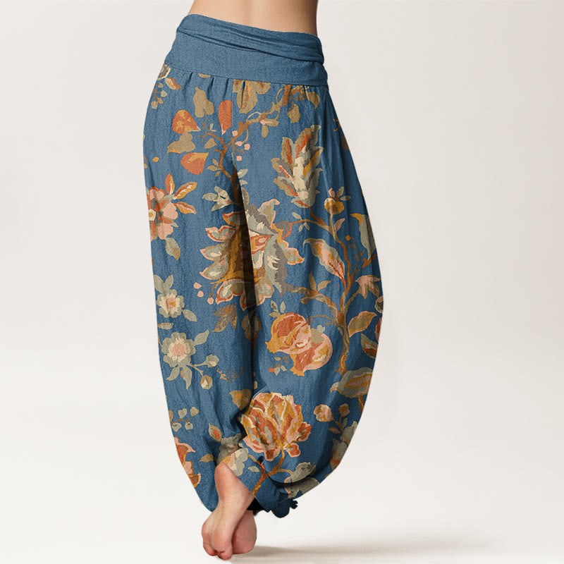 Casual Blooming Flowers Buds Design Women's Elastic Waist Harem Pants