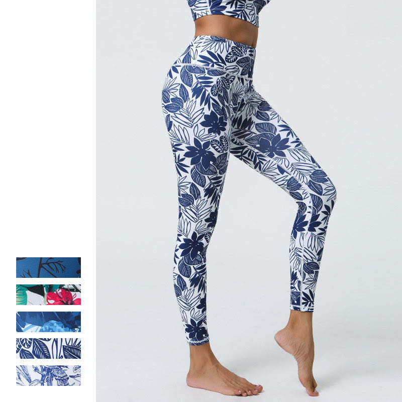 Flowers Leaves Dandelions Pineapples Print Sports Fitness High Waist Leggings Women's Yoga Pants