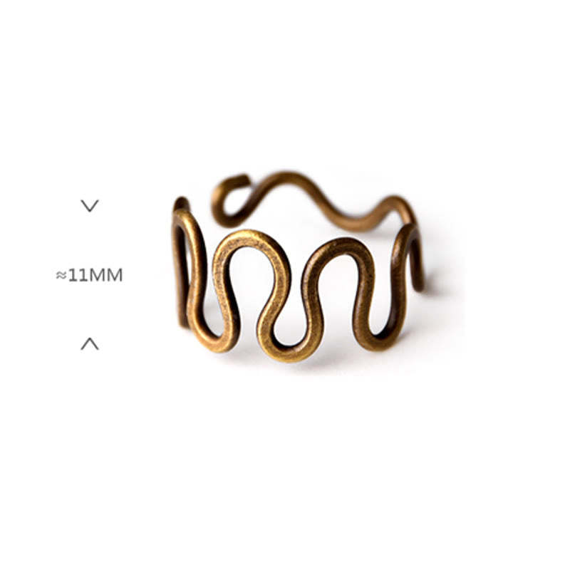 Simple Curved Brass Design Copper Luck Wealth Adjustable Ring