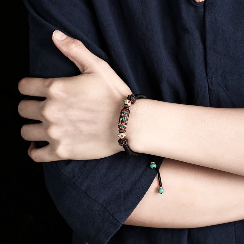 Handmade Tibetan Turquoise Om Mani Padme Hum Strength Braided Bracelet