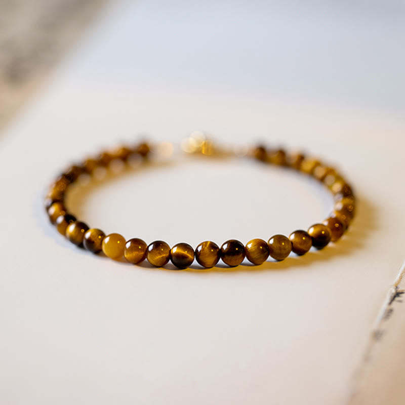 14K Gold Plated Natural Tiger Eye Stone Courage Protection Bracelet