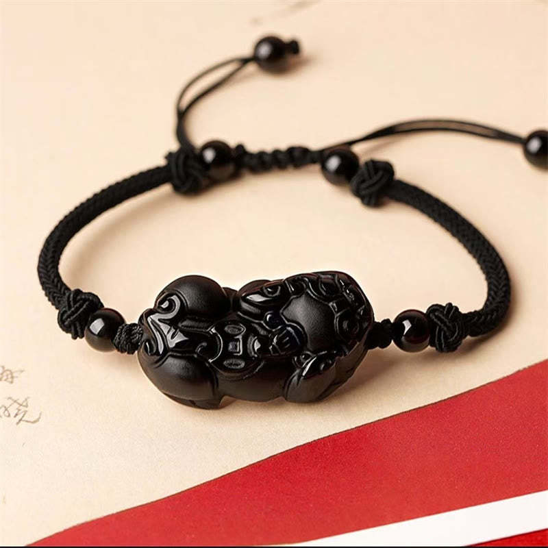 Natural Obsidian Amethyst Citrine PiXiu Cooper Coin Wealth Bracelet
