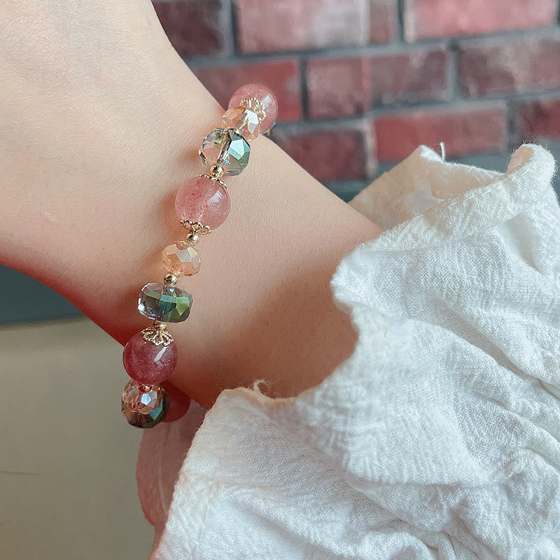Natural Strawberry Quartz Colorful Crystal Positive Bracelet