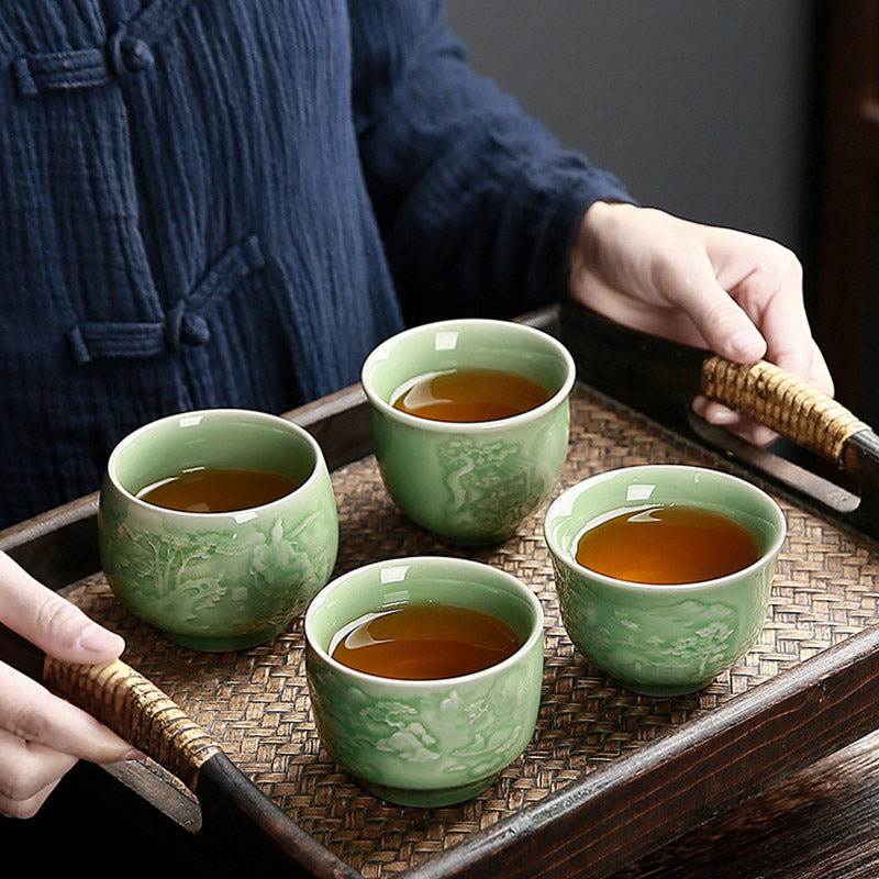 Trees Pavilion Mountains Rivers Pine Ceramic Teacup Kung Fu Tea Cup