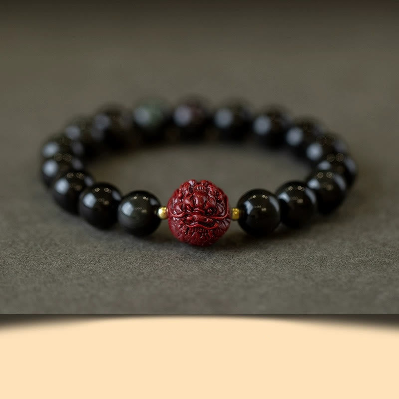 Chinese Zodiac Natural Black Obsidian Cinnabar Purification Bracelet