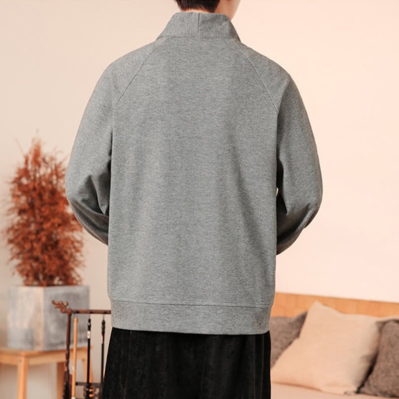Fall Simple V-Neck Men's Sweatshirt Cotton Pullover With Pockets
