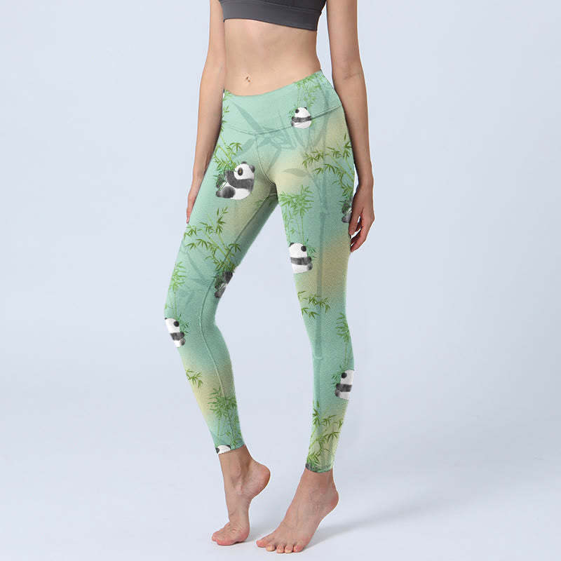 Bamboo Panda Print Gym Leggings Women's Yoga Pants